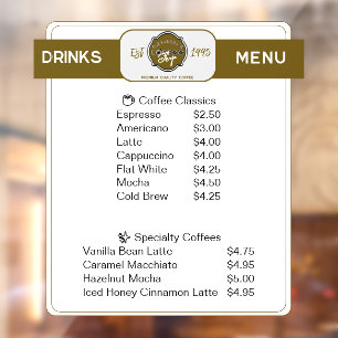 Professional Coffee Shop Personalised Drinks List