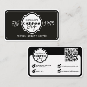 Professional Coffee Shop Personalized Logo Black  Business Card