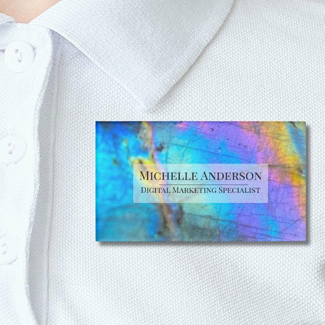 Professional Colourful Crystal Stone Job Title Name Tag (Colorful Rainbow Labradorite Crystal Stone Name Tag)