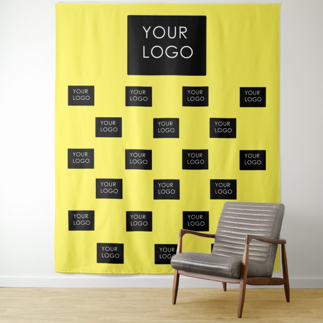 Professional Company Business Logo Yellow Backdrop Tapestry (In Situ)