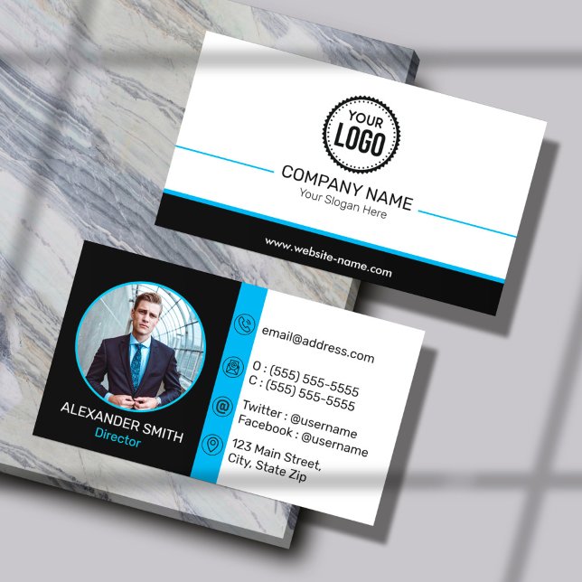 Professional Company Logo Add Photo Social Media Business Card (Creator Uploaded)