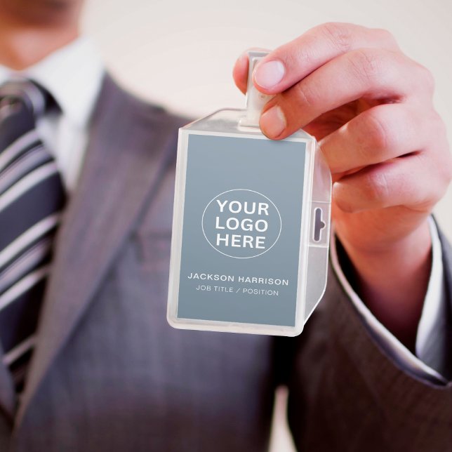 Professional Company Logo Dusty Blue ID Staff ID Badge (Creator Uploaded)