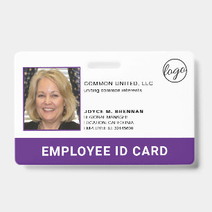 Professional Company Logo Employee Purple Photo ID Badge