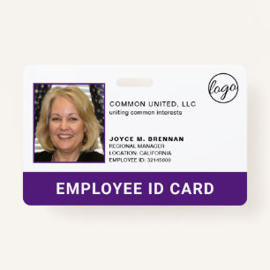 Professional Company Logo Employee Purple Photo ID ID Badge