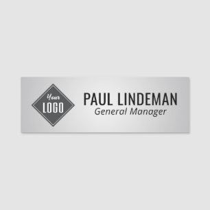 Professional Company Logo Faux Silver Employee Name Tag