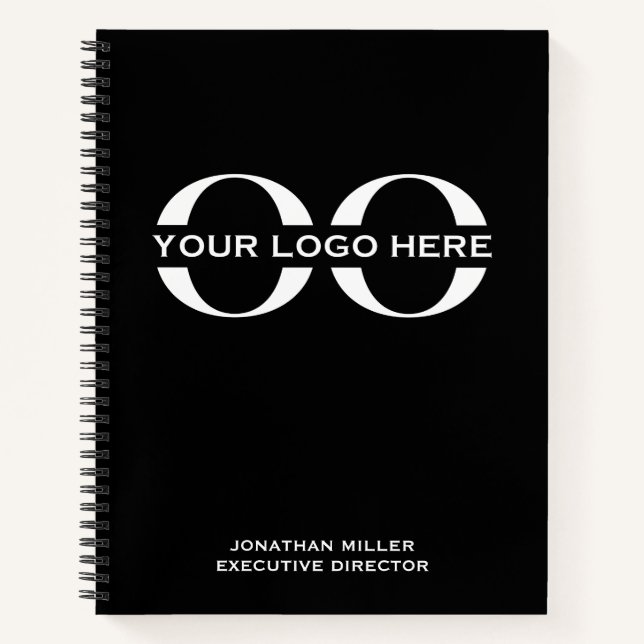 Professional Company Logo Name Title Black Notebook (Front)