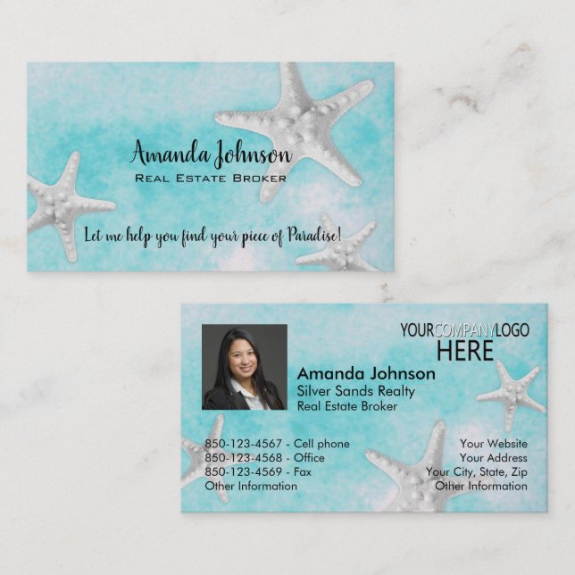 Professional Company Logo Photo Beach Starfish Business Card (Front/Back)