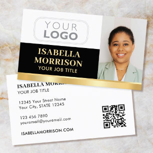 Professional Company Logo QR Black Gold Business Card