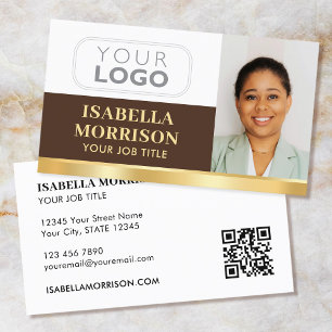 Professional Company Logo QR Brown Gold Business Card