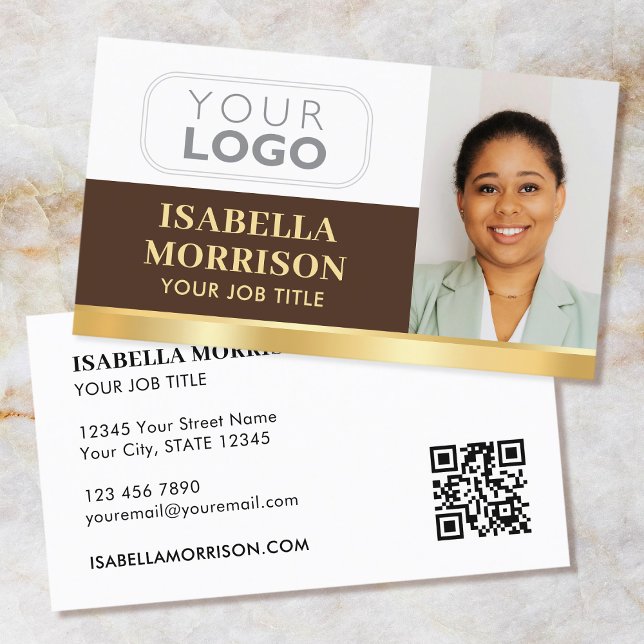 Professional Company Logo QR Brown Gold Business Card (Creator Uploaded)