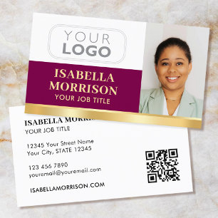 Professional Company Logo QR Plum Gold Business Card
