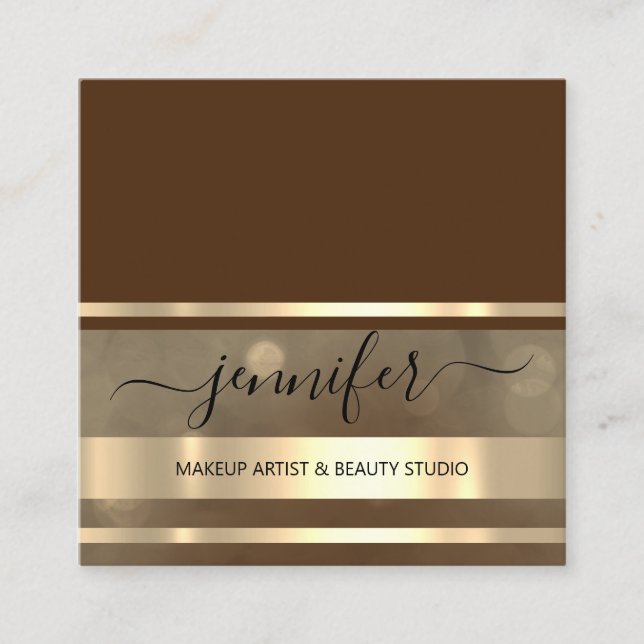 Professional Consulting Hairdresser Gold Brown Square Business Card (Front)