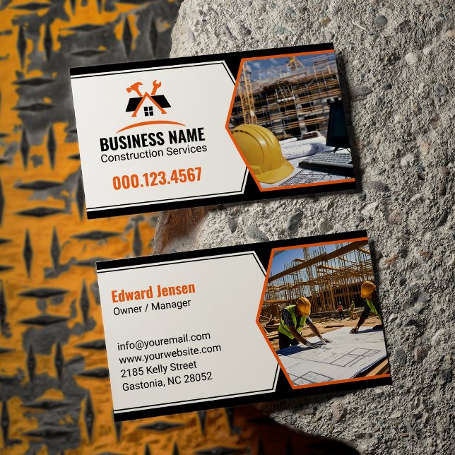 Professional Contractor Tools Orange White Business Card (Creator Uploaded)