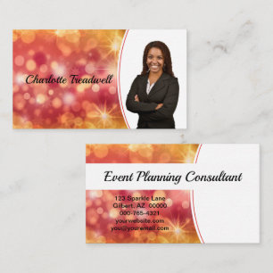 Professional Coral Bokeh Sparkle Custom Photo Business Card
