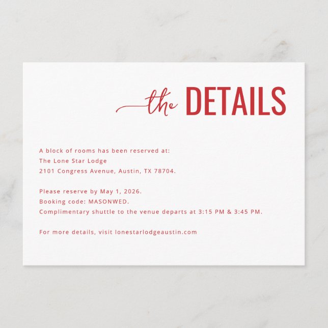 Professional Coral Minimalist Details Enclosure Card (Front)