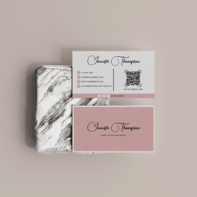 Professional Coy Pink Script QR Code Business Card (Creator Uploaded)