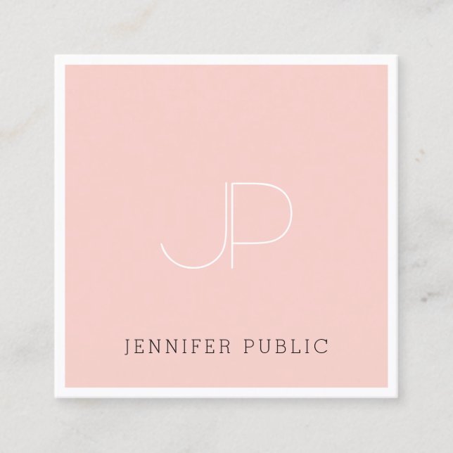 Professional Creative Monogram Modern Blush Pink Square Business Card (Front)