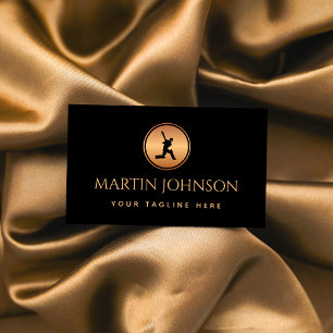 Professional Cricket Coach Gold & Black Logo Sport Business Card