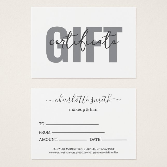 Professional Custom  Business Gift Certificates (Front & Back)