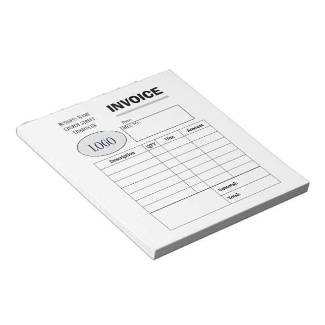 Professional custom business invoice notepad (Angled)