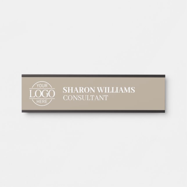 Professional Custom Business Logo Job Title Taupe  Door Sign (Front)