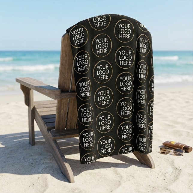 Professional Custom Company Logo Business Black Beach Towel (Creator Uploaded)
