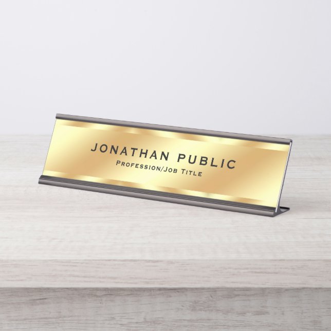 Professional Custom Elegant Template Glam Gold Desk Name Plate (Front)