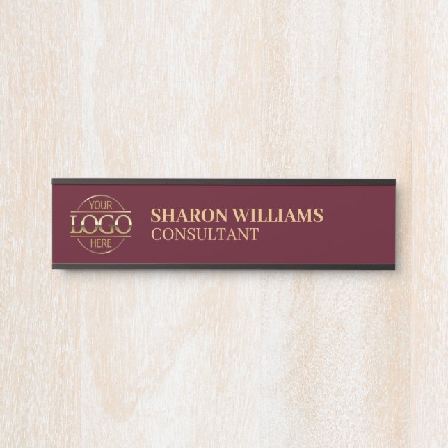 Professional Custom Gold Burgundy Business Logo Door Sign (Front)