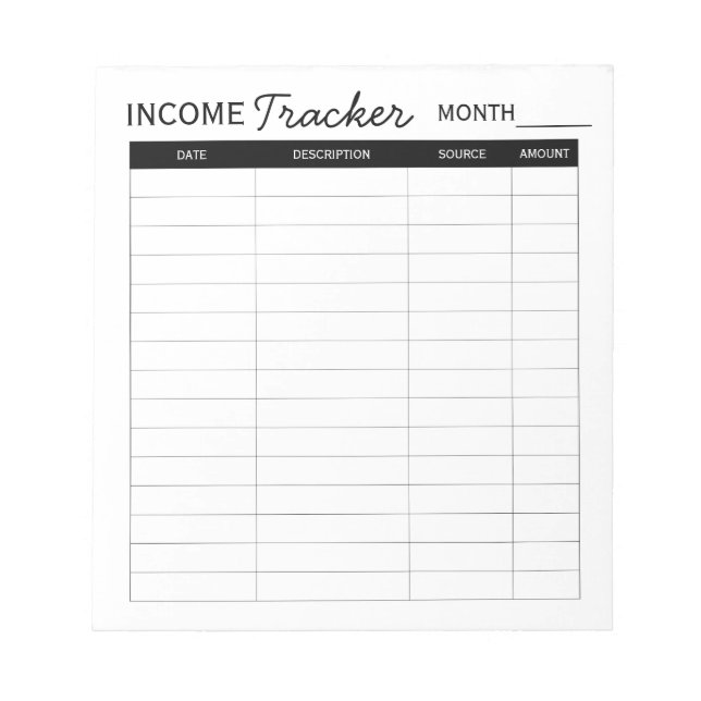 Professional custom income tracker for business notepad (Front)