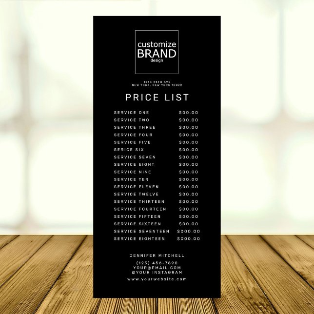 Professional Custom Logo Black Price Service List  Rack Card (business brochure
)