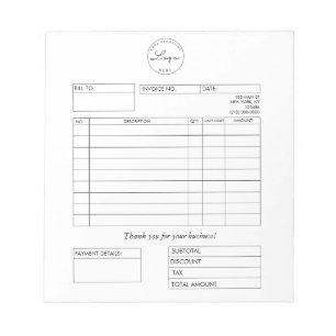 Professional Custom Logo Invoice Business Notepad