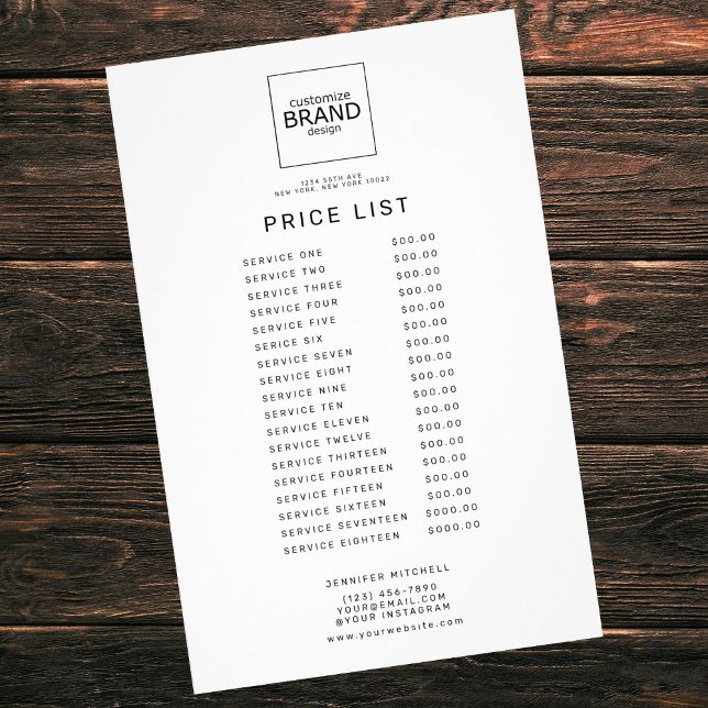 Professional Custom Logo Simple Price Service List Flyer (business brochure
)