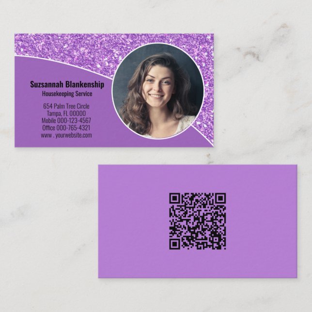 Professional Custom Photo Purple QR Code on Back Business Card (Front/Back)