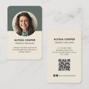 Professional Custom Photo QR Code Green Profile Business Card