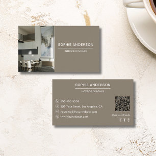 Professional Custom Photo QR Designer Taupe Business Card
