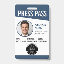 Professional Custom Press Pass ID Badge - Blue