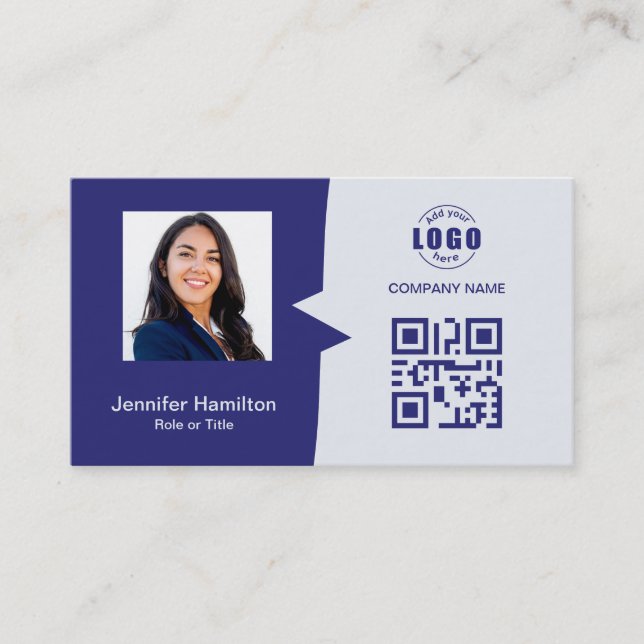 Professional Custom QRCode Photo Blue Business Card (Front)