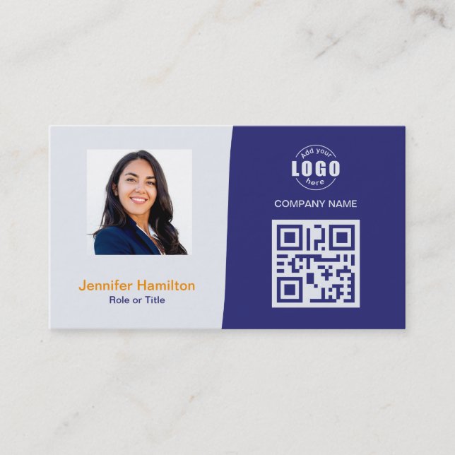Professional Custom QRCode Photo Blue Orange Business Card (Front)