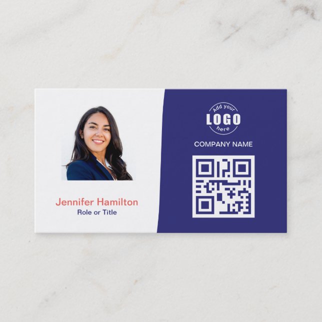 Professional Custom QRCode Photo Blue Red  Business Card (Front)