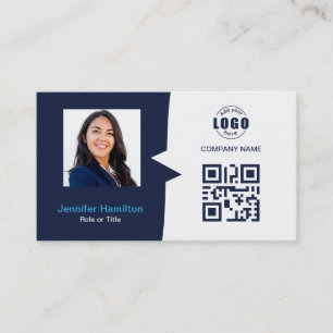 Professional Custom QRCode Photo Dark Blue Busines Business Card