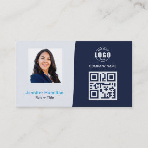 Professional Custom QRCode Photo Dark Blue Busines Business Card