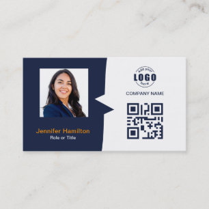 Professional Custom QRCode Photo Dark Blue Orange Business Card