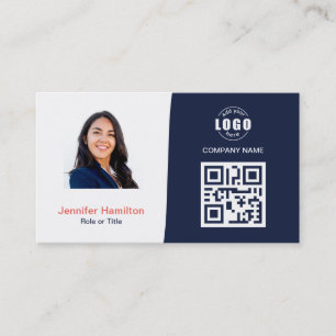 Professional Custom QRCode Photo Dark Blue Red Business Card