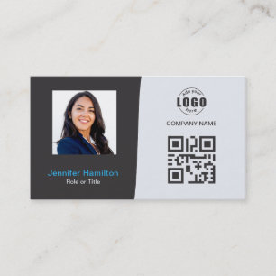 Professional Custom QRCode Photo Grey Blue Business Card