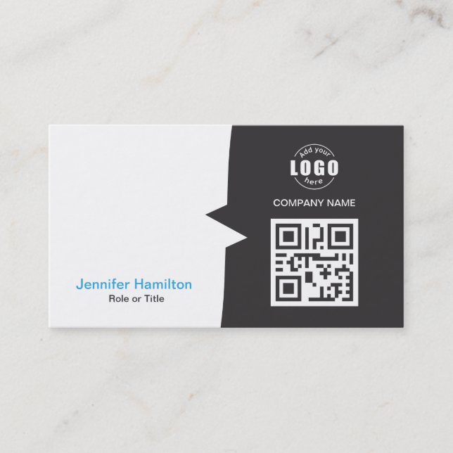 Professional Custom QRCode Photo Grey  Blue Business Card (Front)