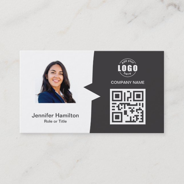 Professional Custom QRCode Photo Grey  Business Card (Front)