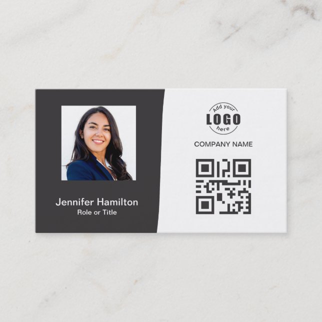 Professional Custom QRCode Photo Grey Business Card (Front)