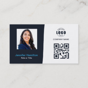Professional Custom QRCode Photo Navy Blue Busines Business Card