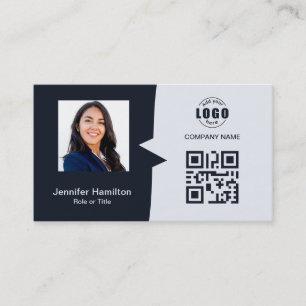 Professional Custom QRCode Photo Navy Blue Business Card