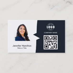Professional Custom QRCode Photo Navy Blue Business Card